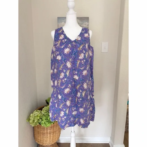 J. Jill Dress Purple Floral Love Linen Sleeveless Linen - Picture 2 of 7